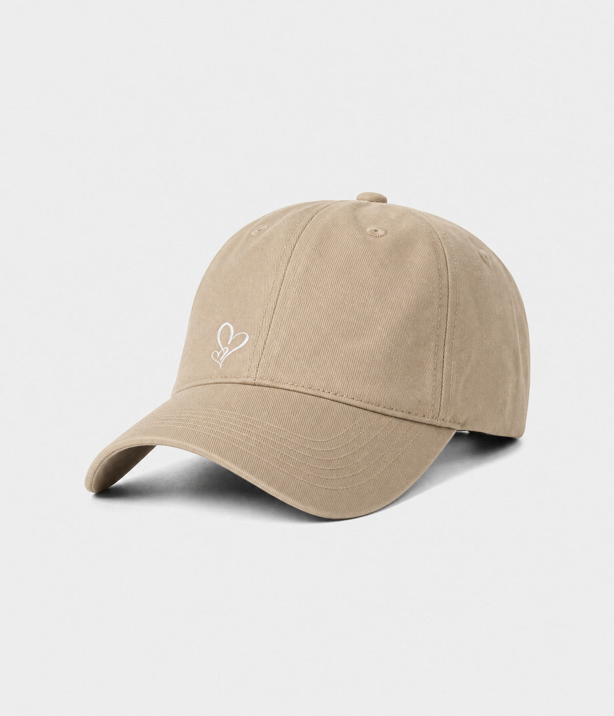 TWO HEARTS. cotton dad cap in khaki, side view
