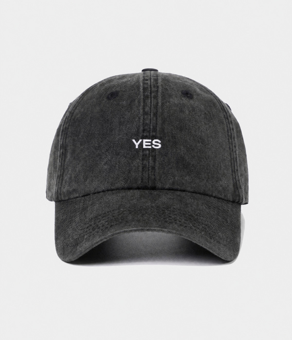 WASHED YES. washed cotton dad cap in BLACK, front view