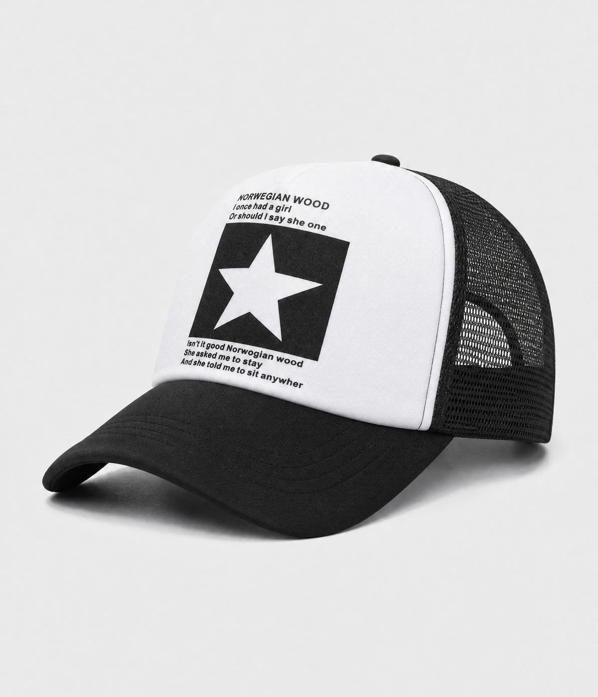 STAR TRUCKER. cotton-polyester trucker cap in white, side view