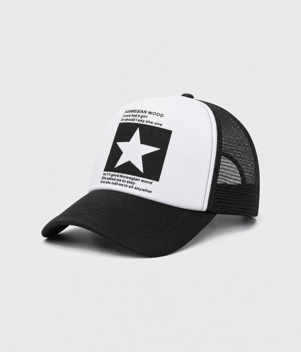 STAR TRUCKER. cotton-polyester trucker cap in white, side view