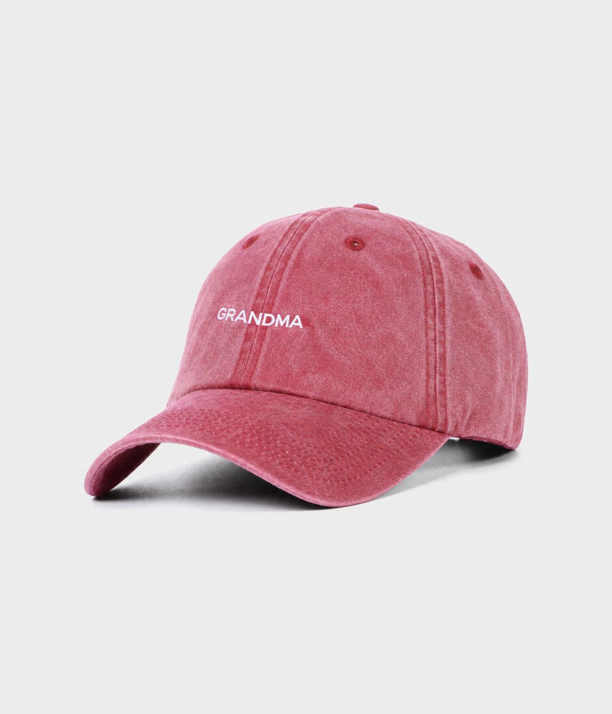 WASHED GRANDMA. washed cotton dad cap in RED, side view