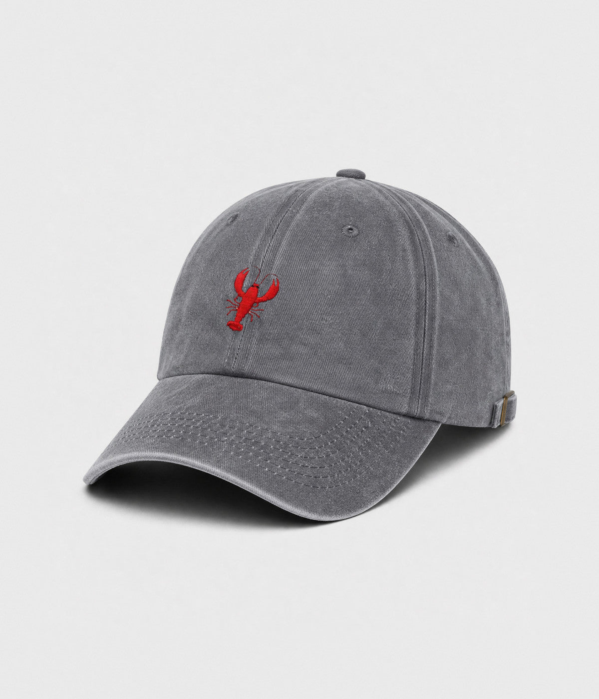 WASHED LOBSTER. washed cotton dad cap in GRAY, side view
