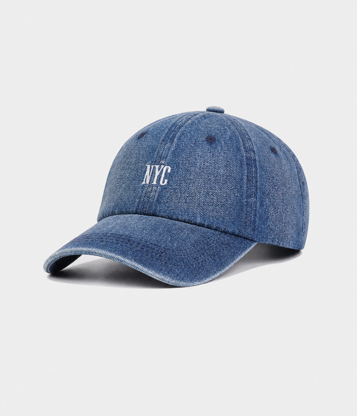 NYC DENIM. washed cotton denim cap in BLUE, side view