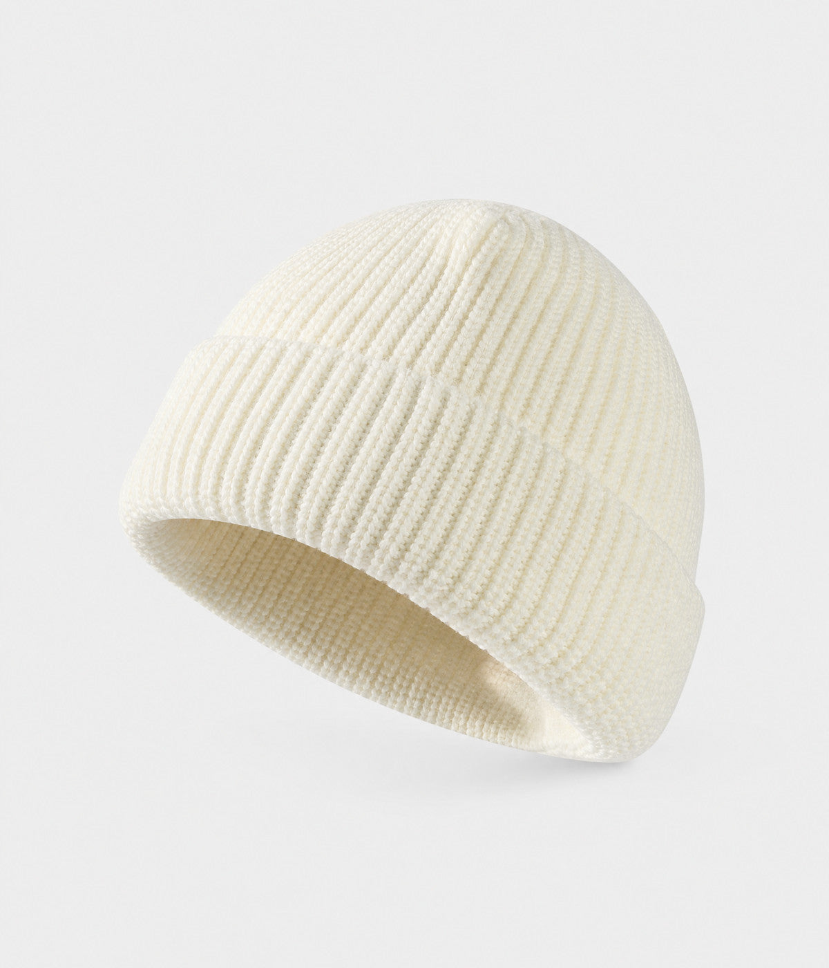 5 PANEL FISHERMAN BEANIE. ribbed knit beanie in WHITE, front view