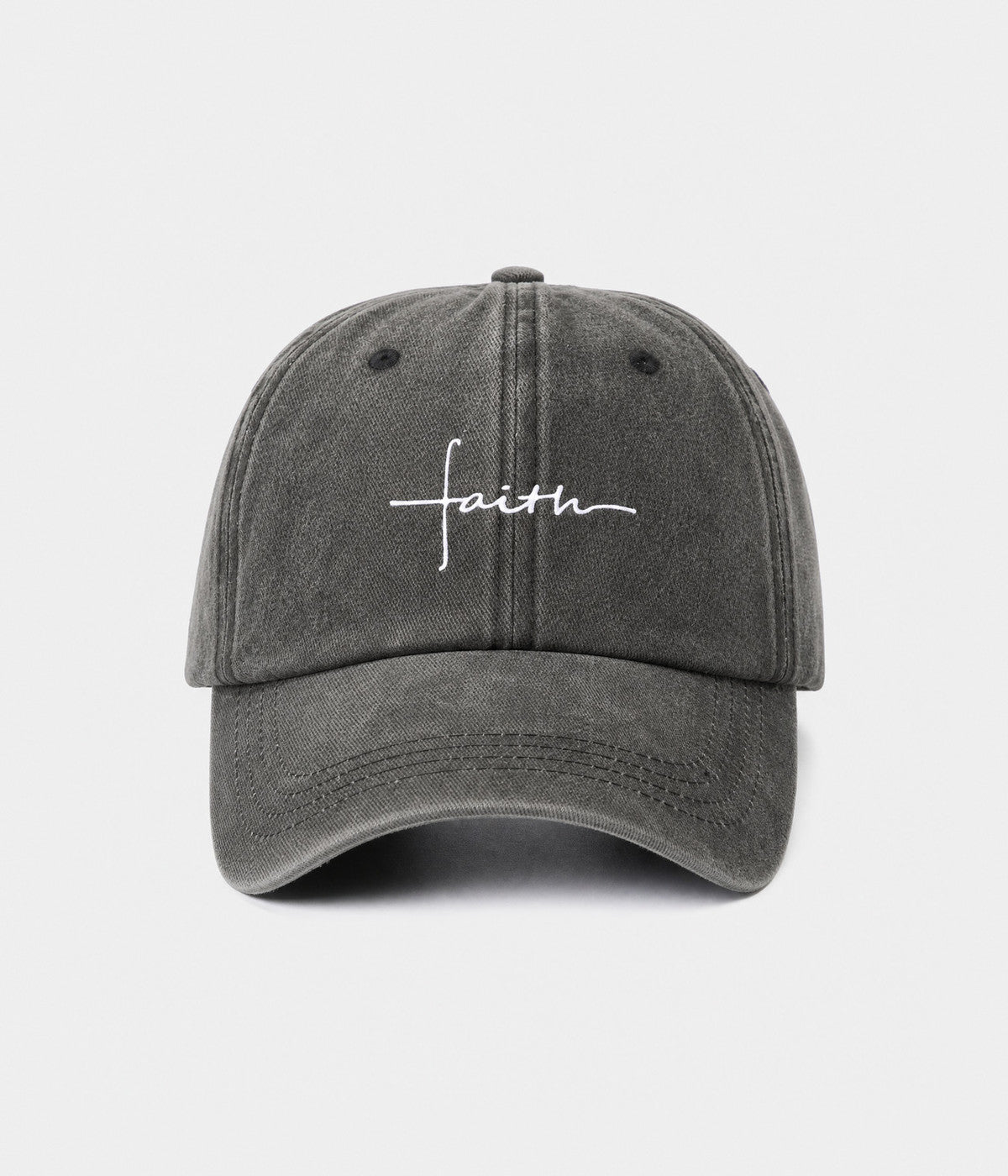 FAITH. washed cotton cap in BLACK, front view