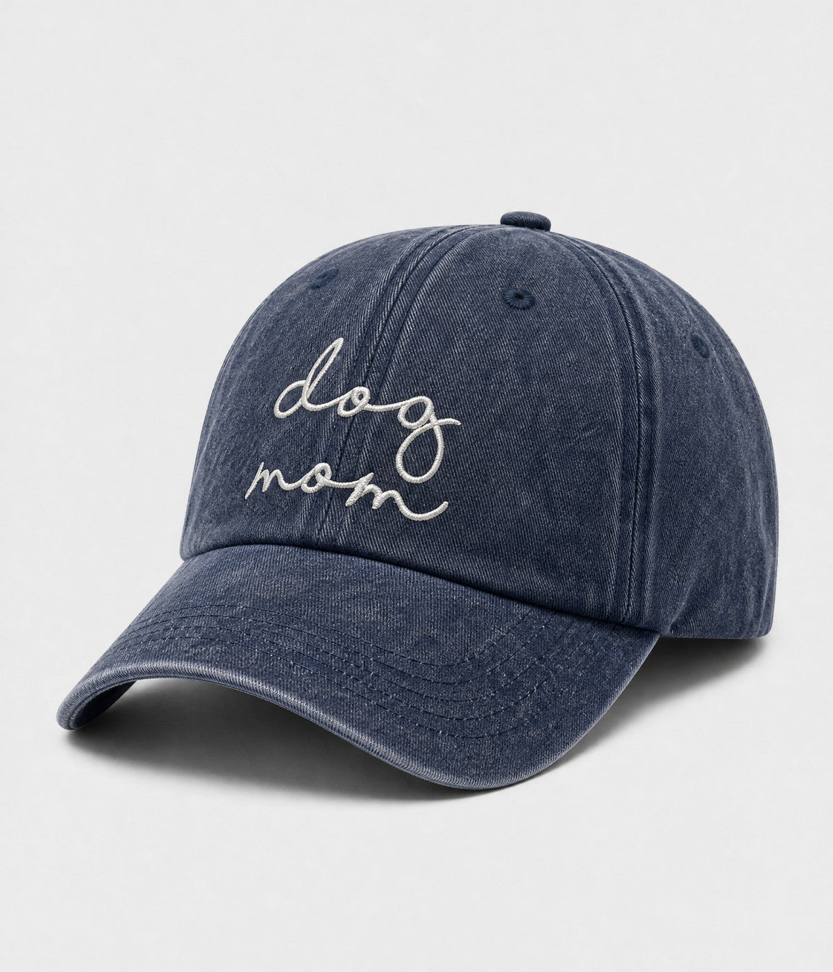 DOG MOM. washed cotton cap in NAVY, side view