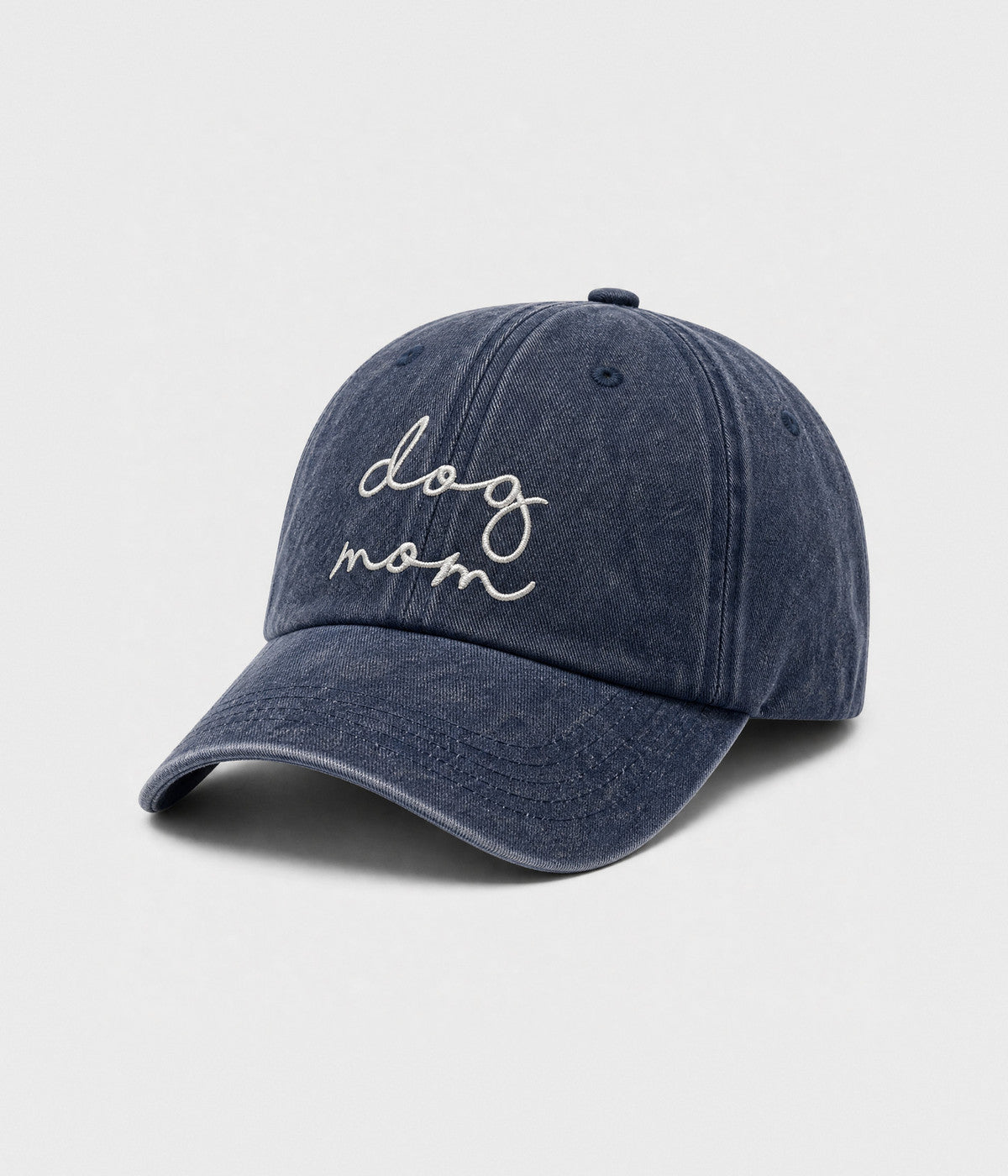 DOG MOM. washed cotton cap in NAVY, side view