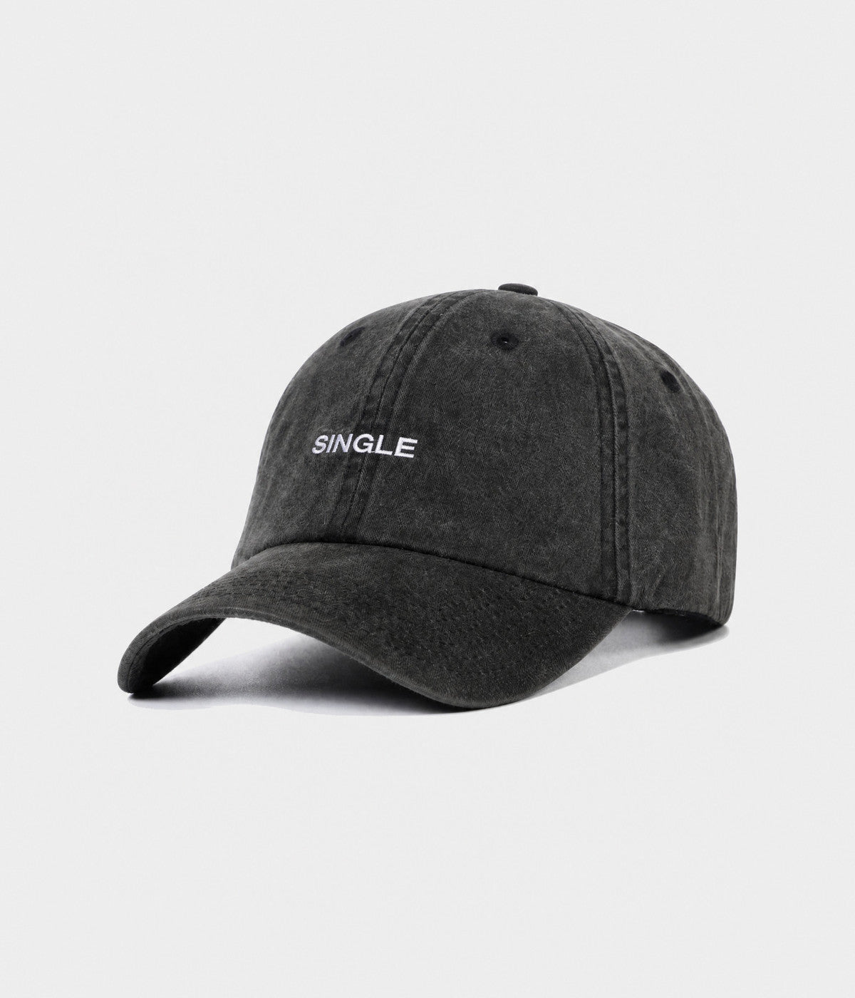 WASHED SINGLE. washed cotton dad cap in BLACK, side view
