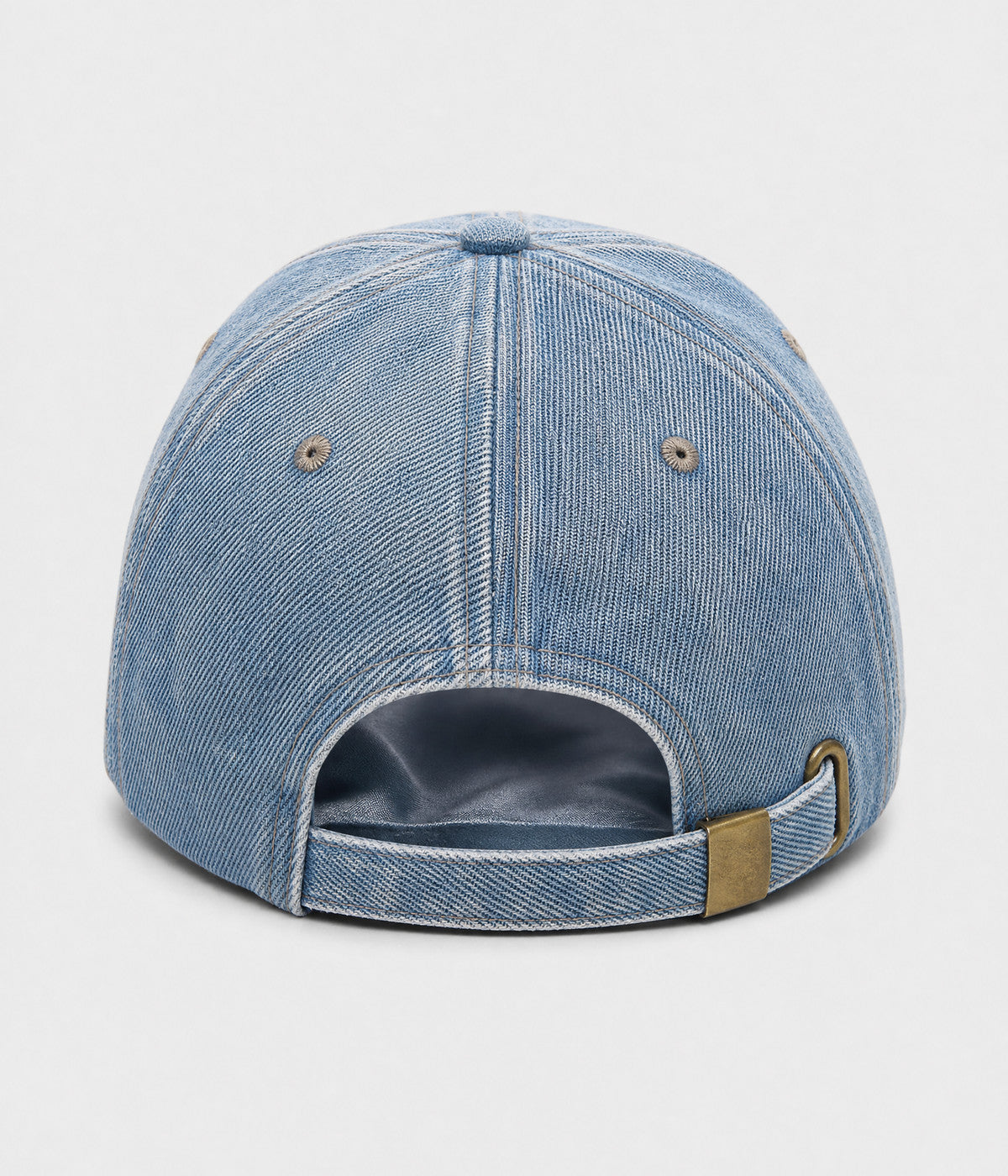 NEVER GIVE UP. washed distressed cotton dad cap in DENIM, back view