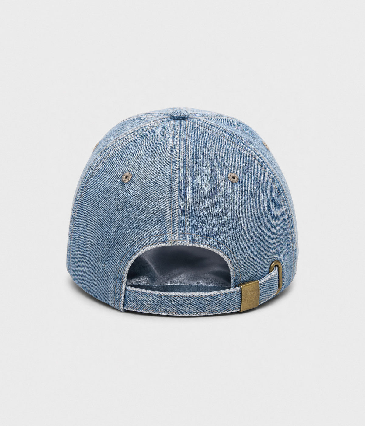 NEVER GIVE UP. washed distressed cotton dad cap in DENIM, back view