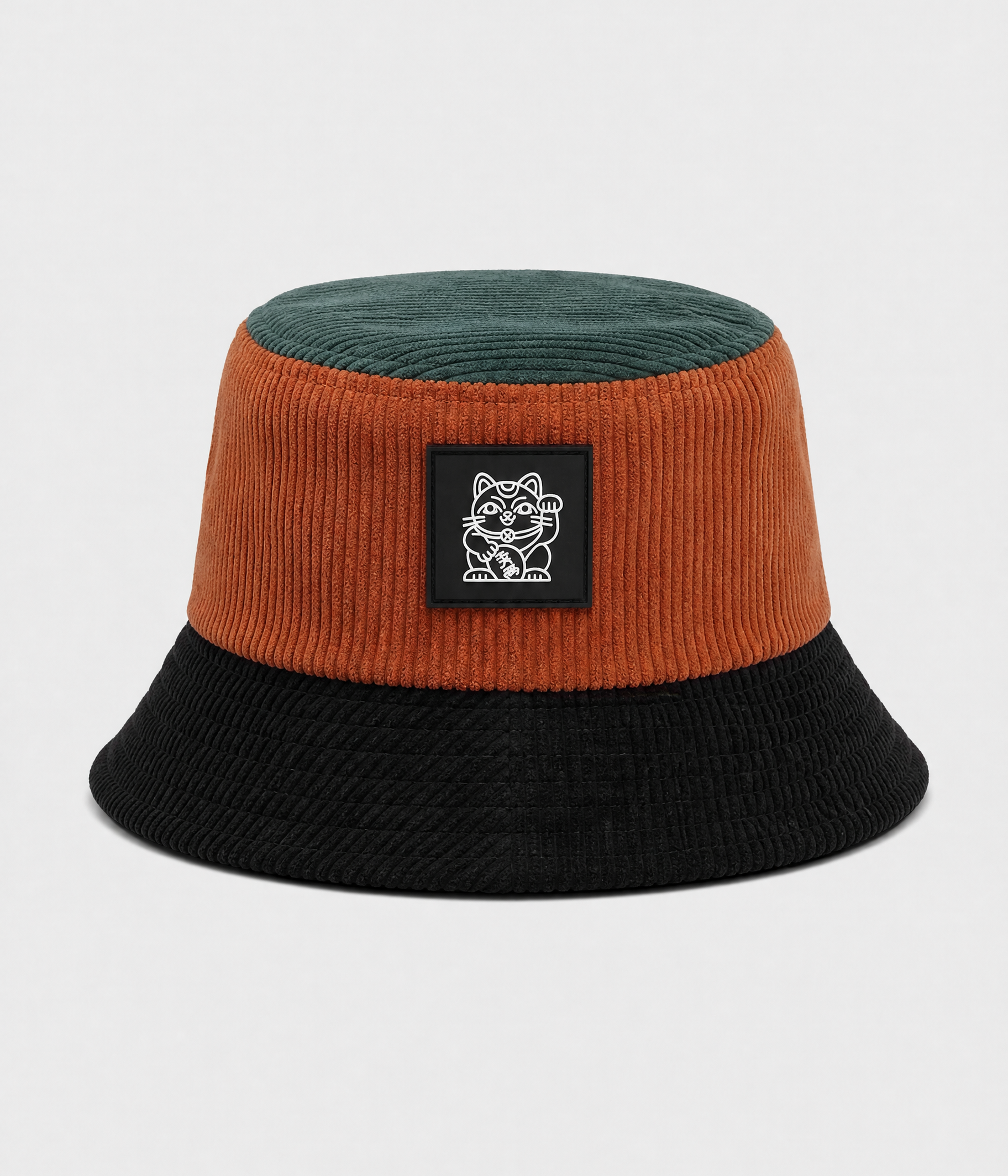CORDUROY BLOCK BUCKET. green orange front