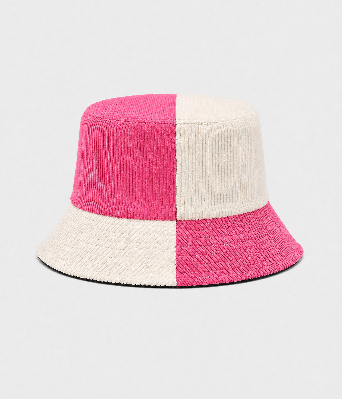 PATCHWORK BUCKET. corduroy bucket hat in ROSE BEIGE, front view