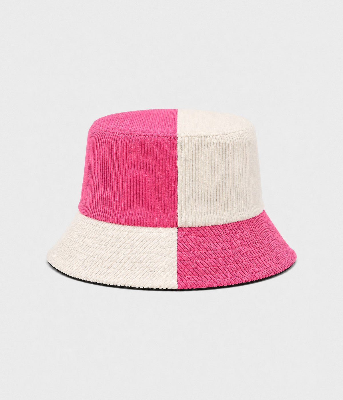 PATCHWORK BUCKET. corduroy bucket hat in ROSE BEIGE, front view
