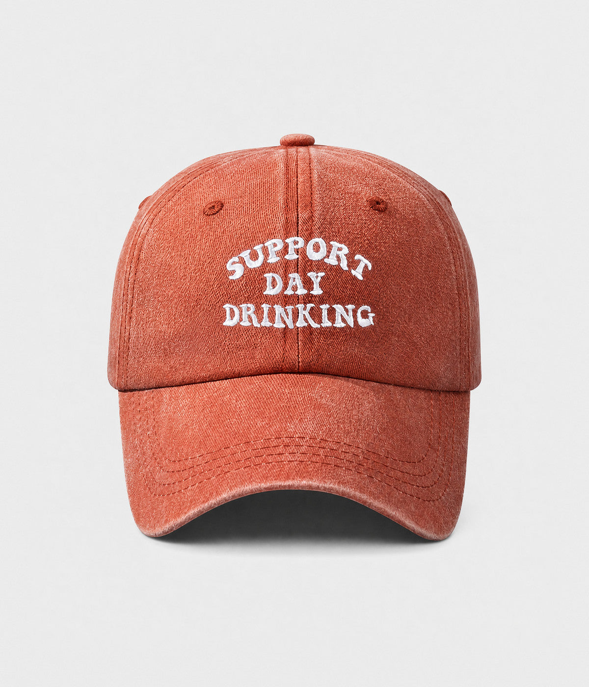 SUPPORT DAY DRINKING. washed cotton cap in ORANGE, front view
