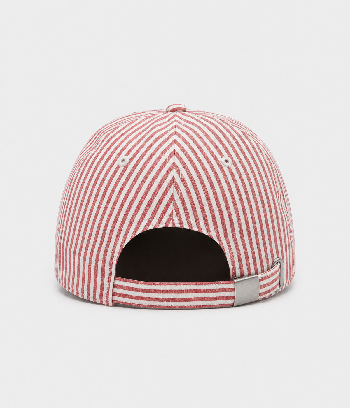 CANDY STRIPE. striped unstructured cap in RED, back view