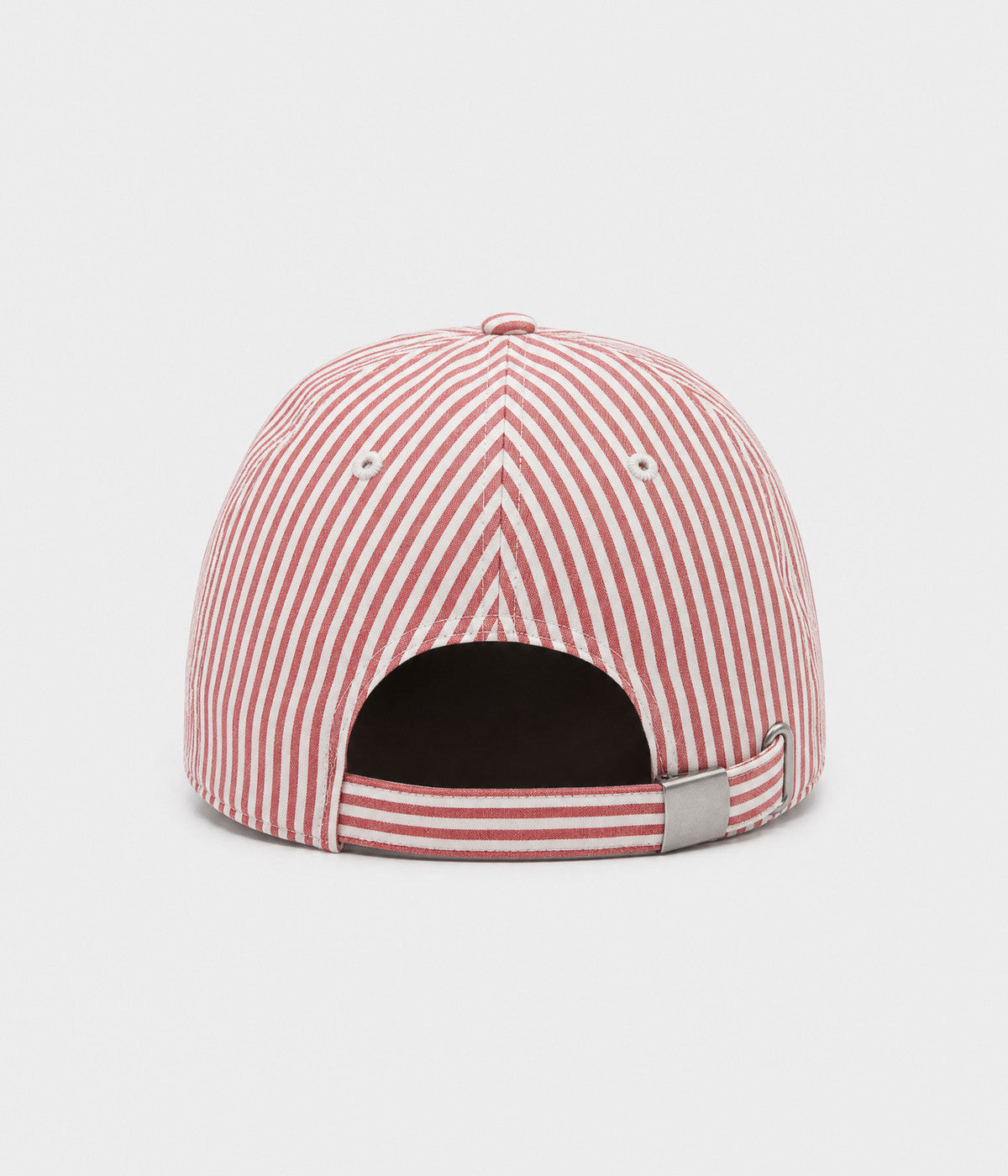 CANDY STRIPE. striped unstructured cap in RED, back view