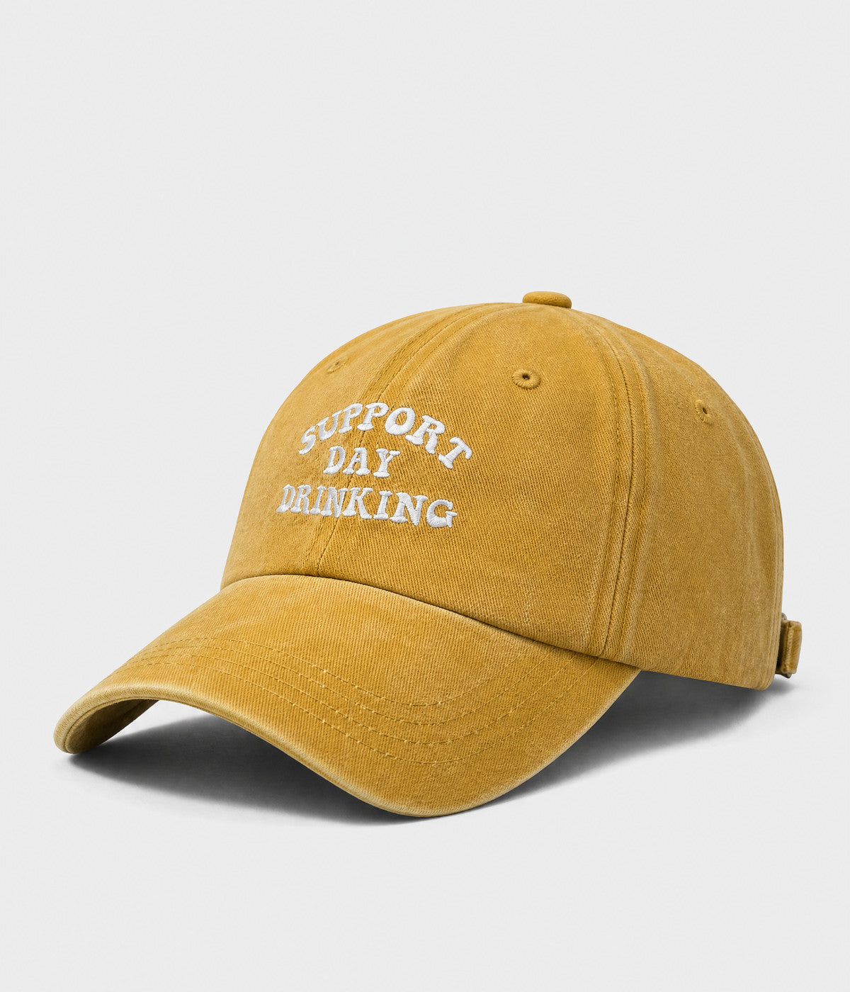 SUPPORT DAY DRINKING. washed cotton cap in YELLOW, side view