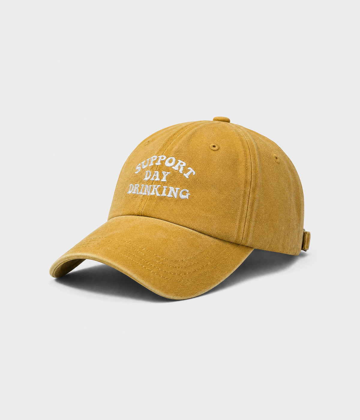 SUPPORT DAY DRINKING. washed cotton cap in YELLOW, side view