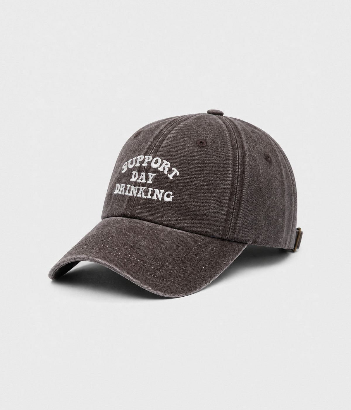 SUPPORT DAY DRINKING. washed cotton cap in COFFEE, side view