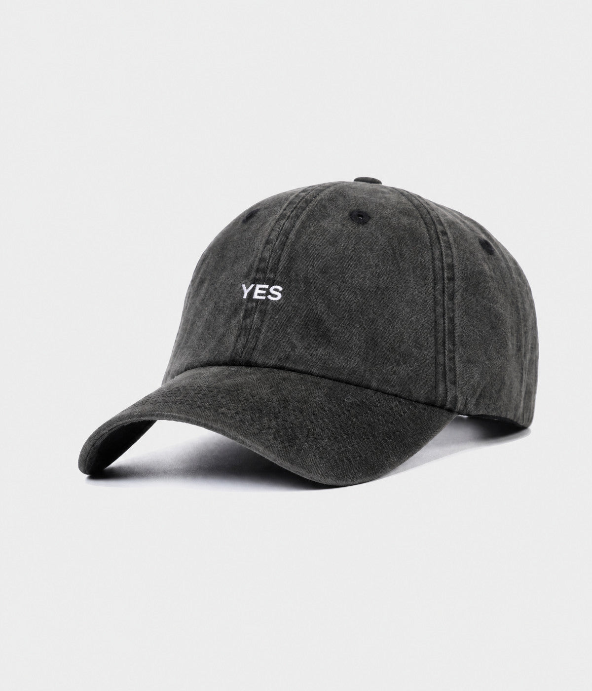 WASHED YES. washed cotton dad cap in BLACK, side view