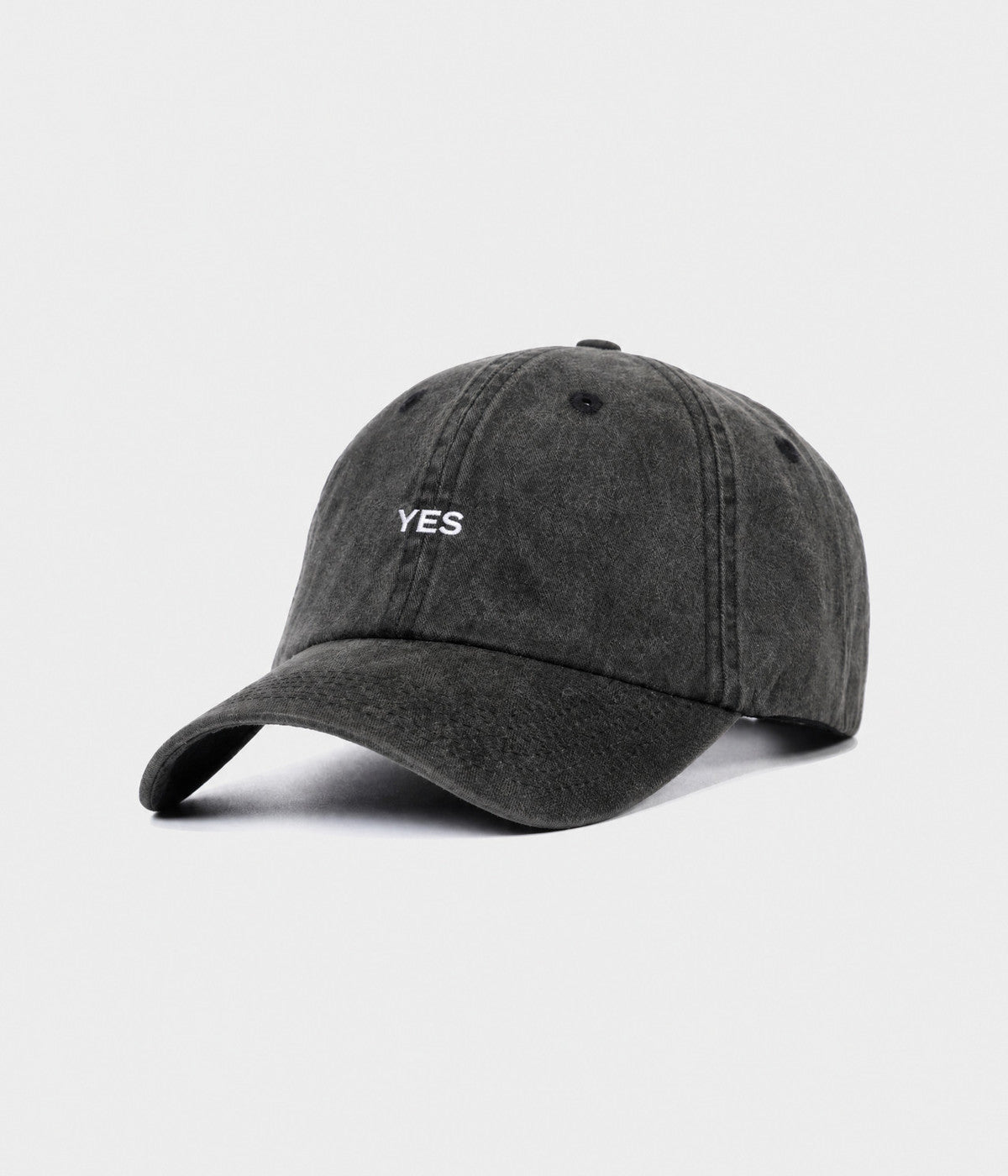 WASHED YES. washed cotton dad cap in BLACK, side view