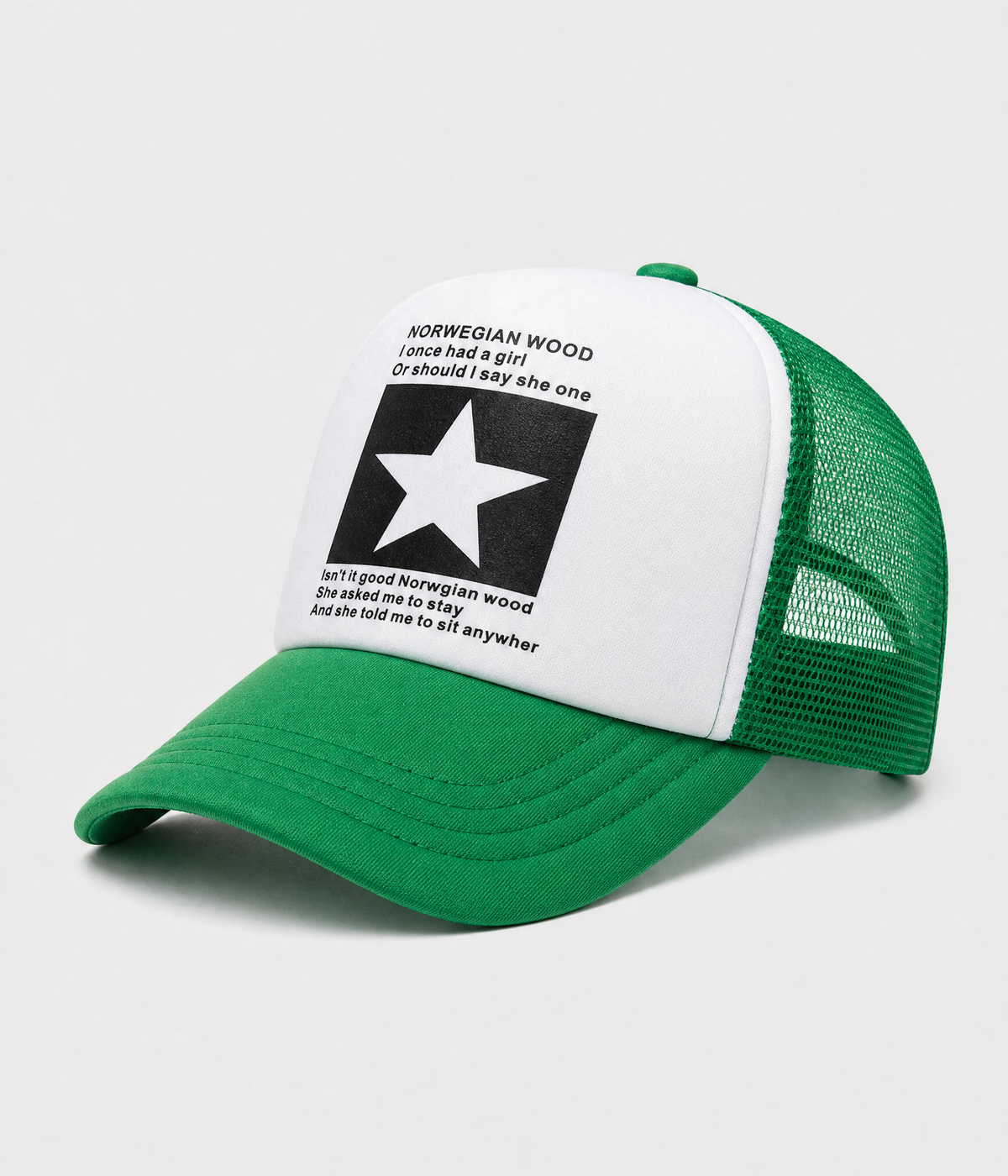 STAR TRUCKER. cotton-polyester trucker cap in green, side view