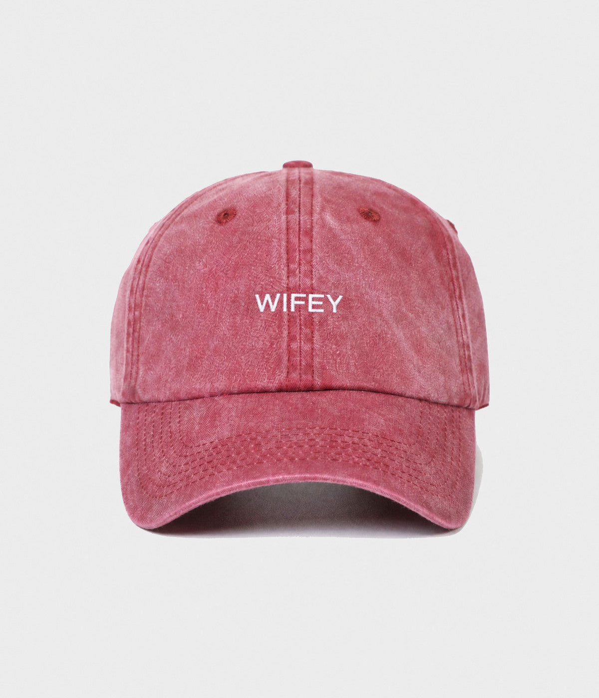 WASHED WIFEY. washed cotton dad cap in RED, front view