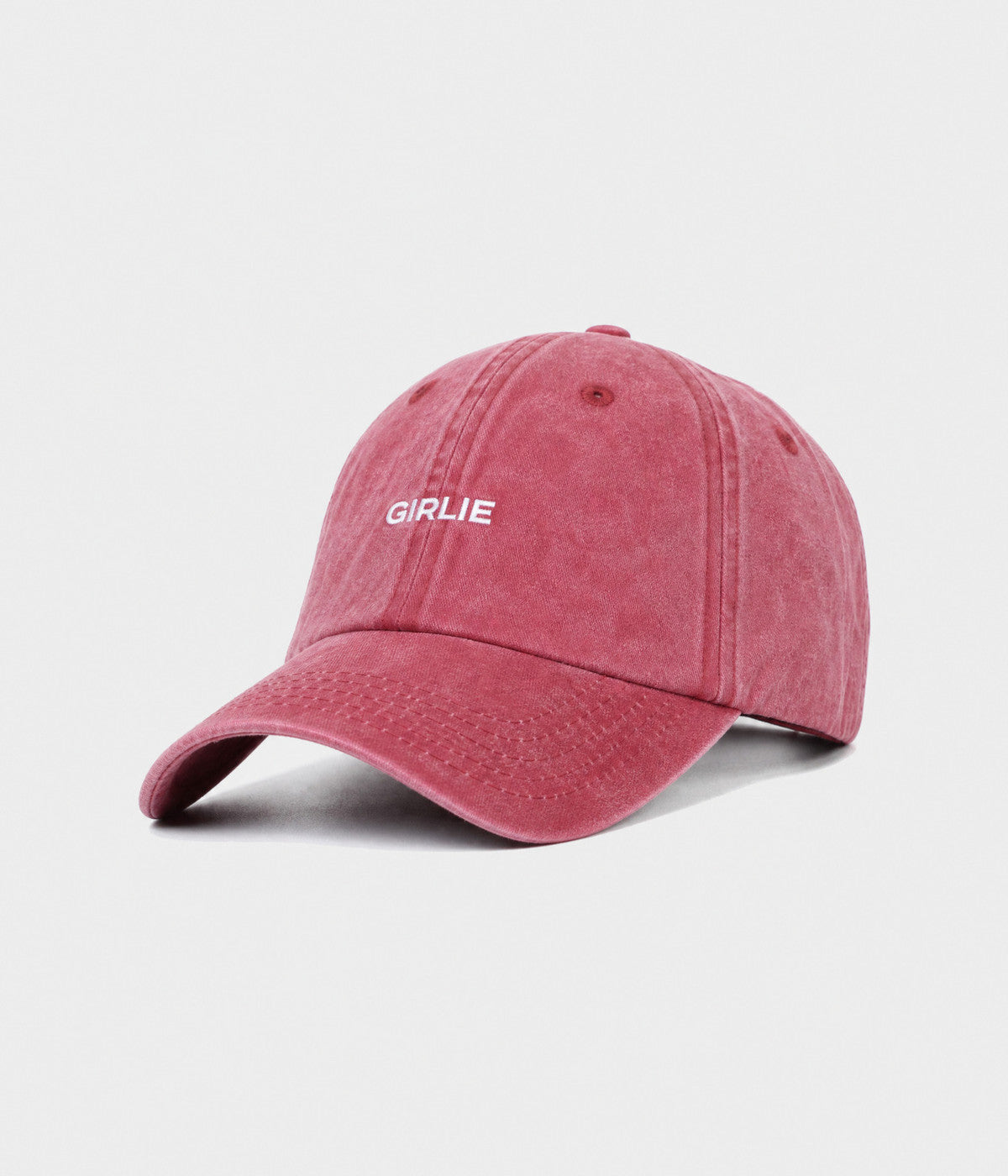 WASHED GIRLIE. washed cotton dad cap in RED, side view