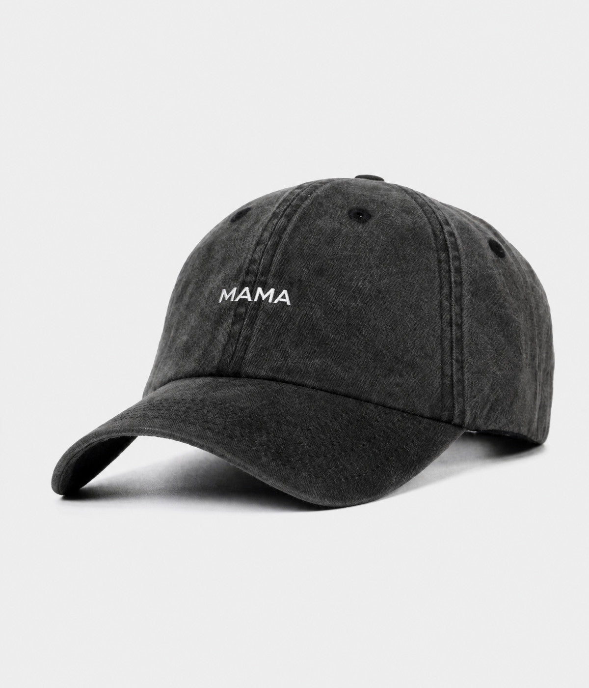 WASHED MAMA. washed cotton dad cap in BLACK, side view