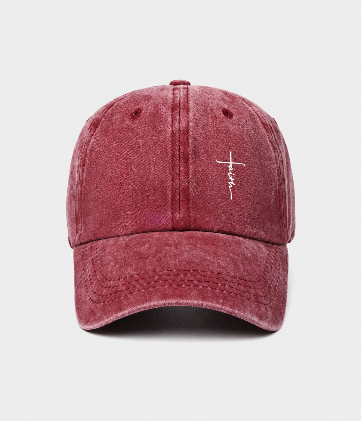 FAITH CROSS. washed cotton cap in RED, front view