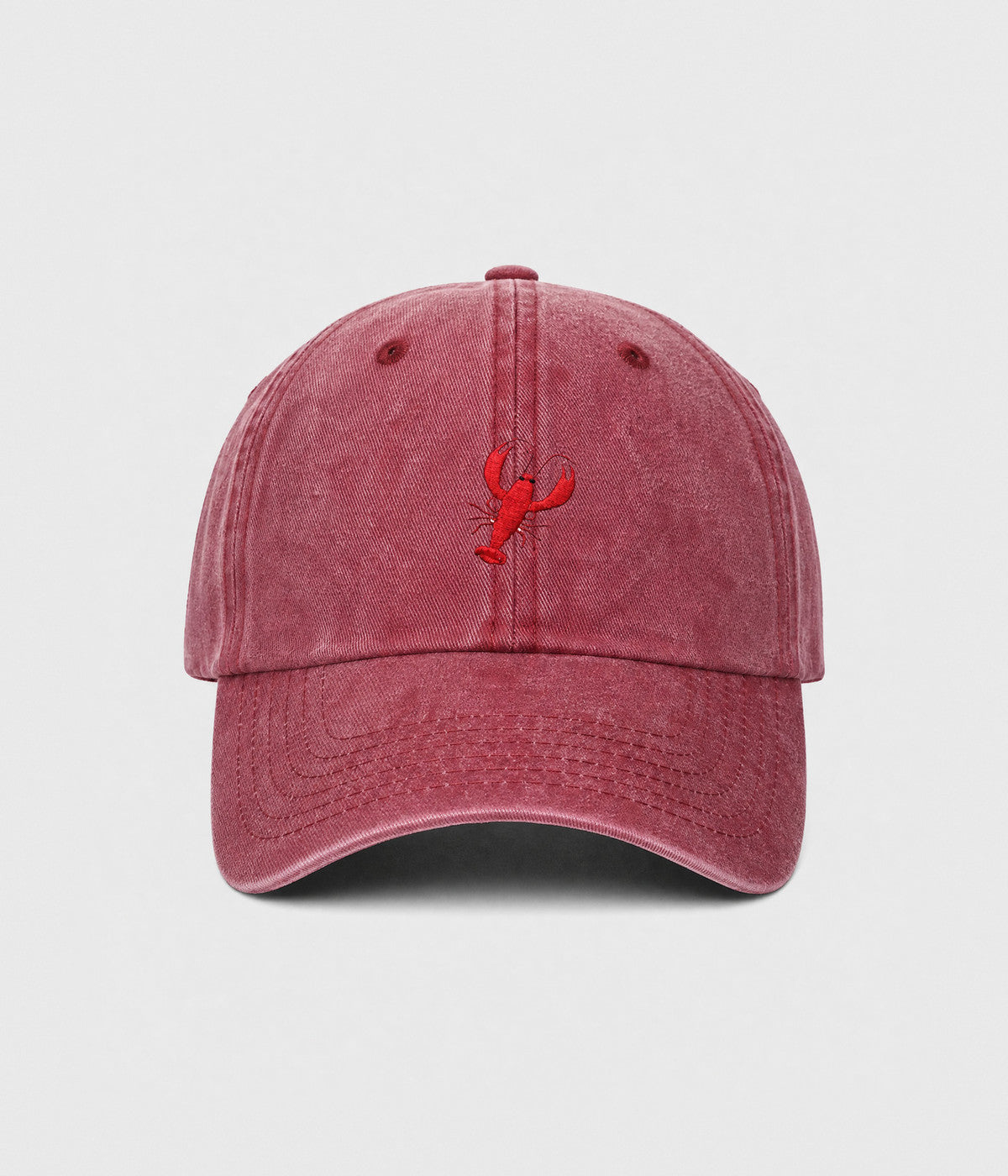 WASHED LOBSTER. washed cotton dad cap in RED, front view