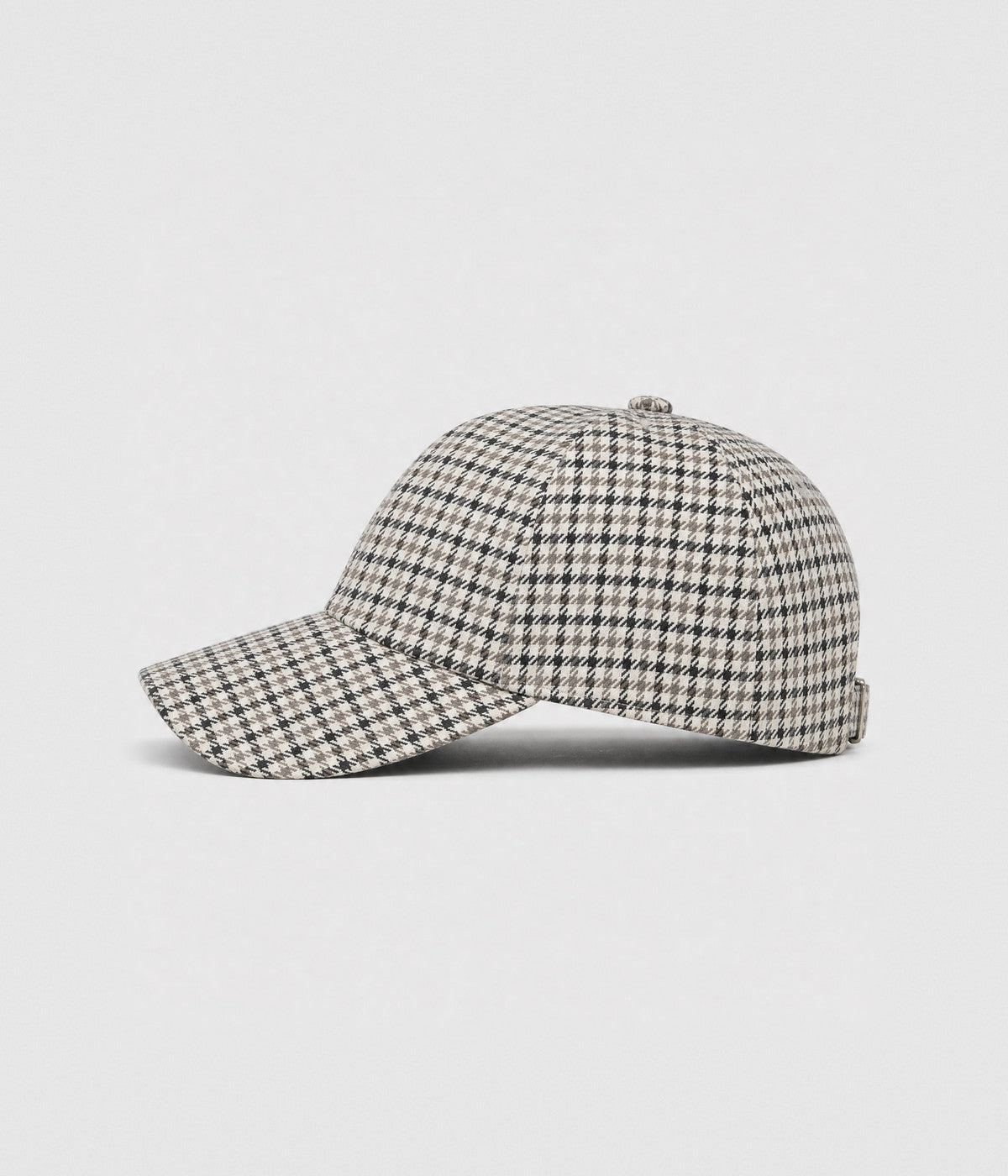 HOUNDSTOOTH. woven houndstooth check cap in beige, side view