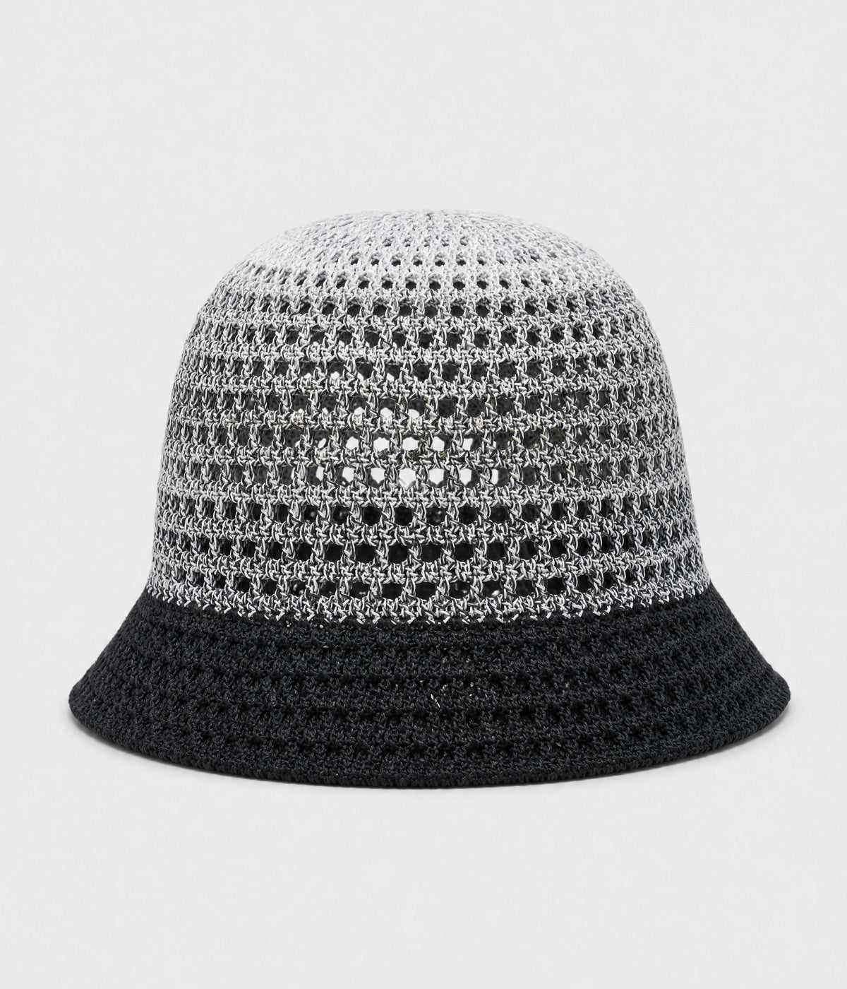 CROCHET BUCKET. open crochet cloche bucket hat in black, front view