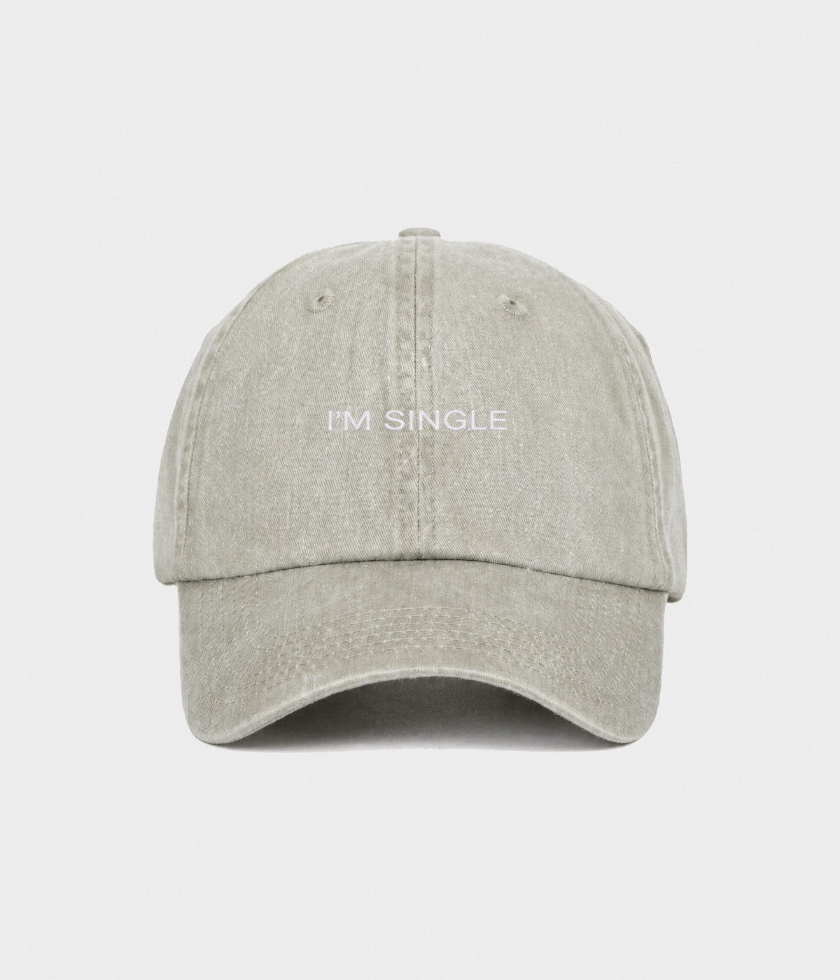 WASHED I'M SINGLE. washed cotton dad cap in GRAYISH SHEEN, front view