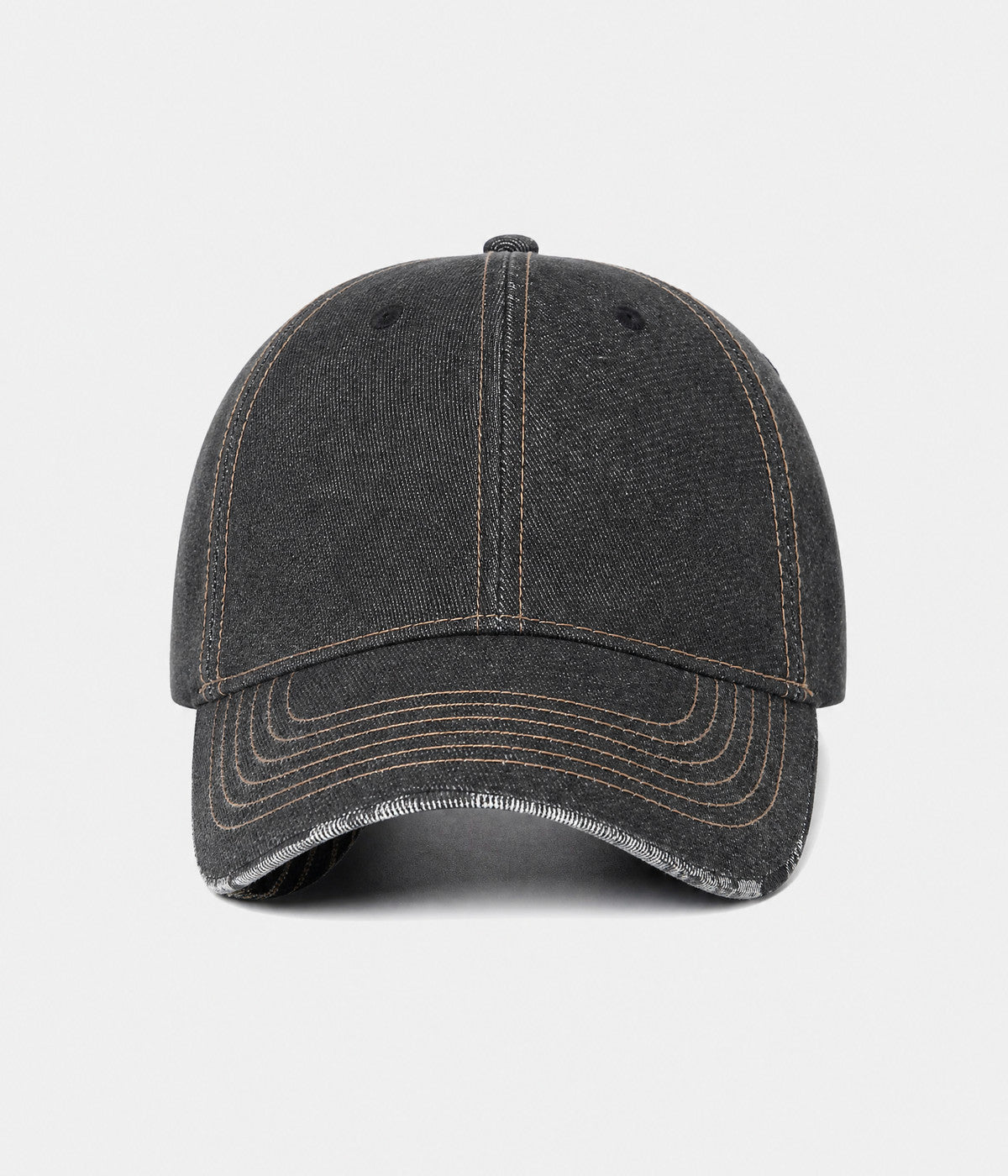 DENIM PLAID. washed denim cap in black, front view