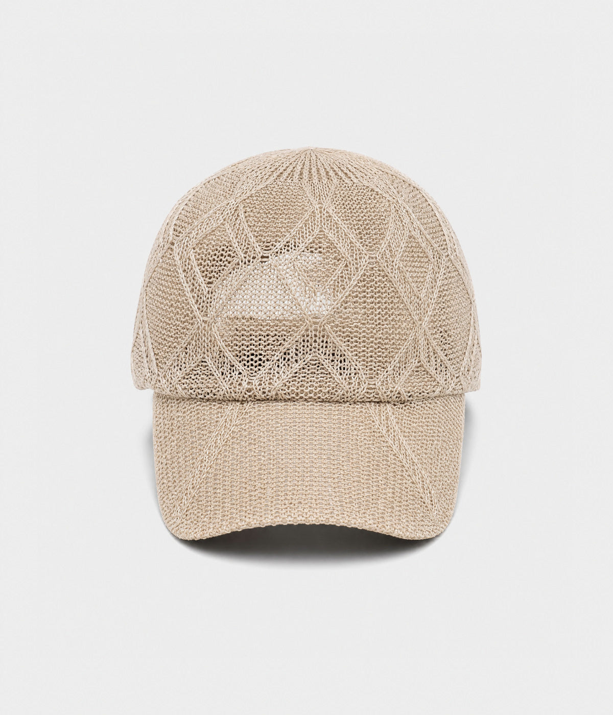 OPEN KNIT. open-knit lattice cap in beige, front view