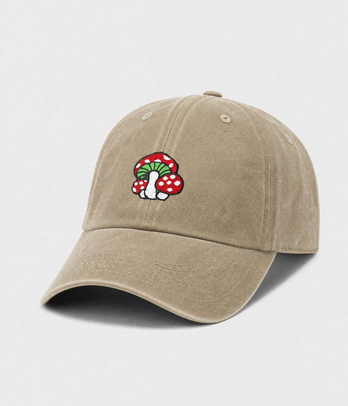 WASHED MUSHROOM. washed cotton cap in KHAKI, side view