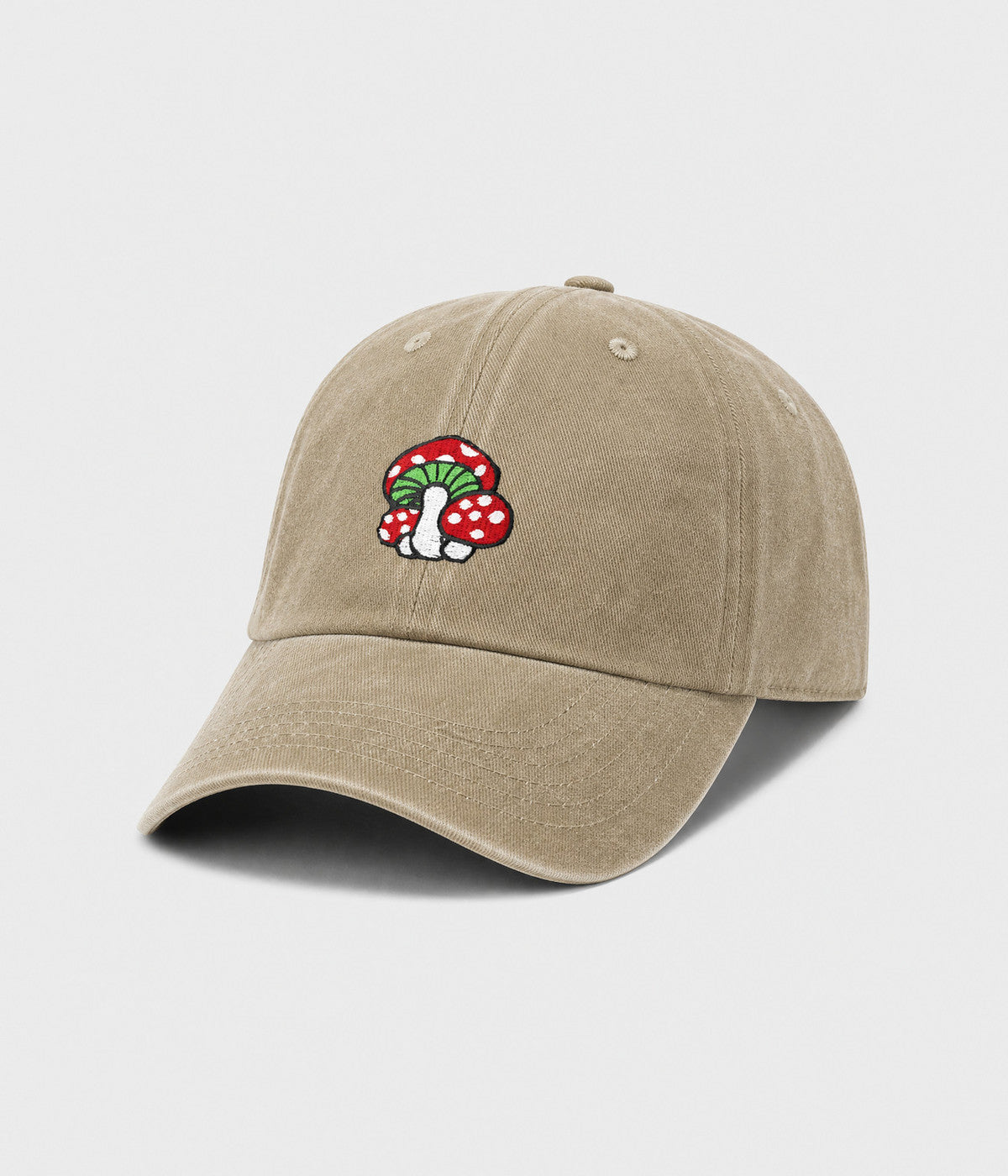 WASHED MUSHROOM. washed cotton cap in KHAKI, side view