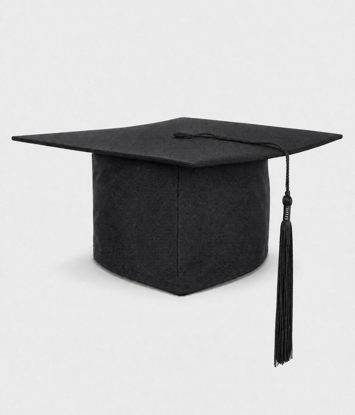 GRADUATION CAP. black mortarboard with black tassel, front view