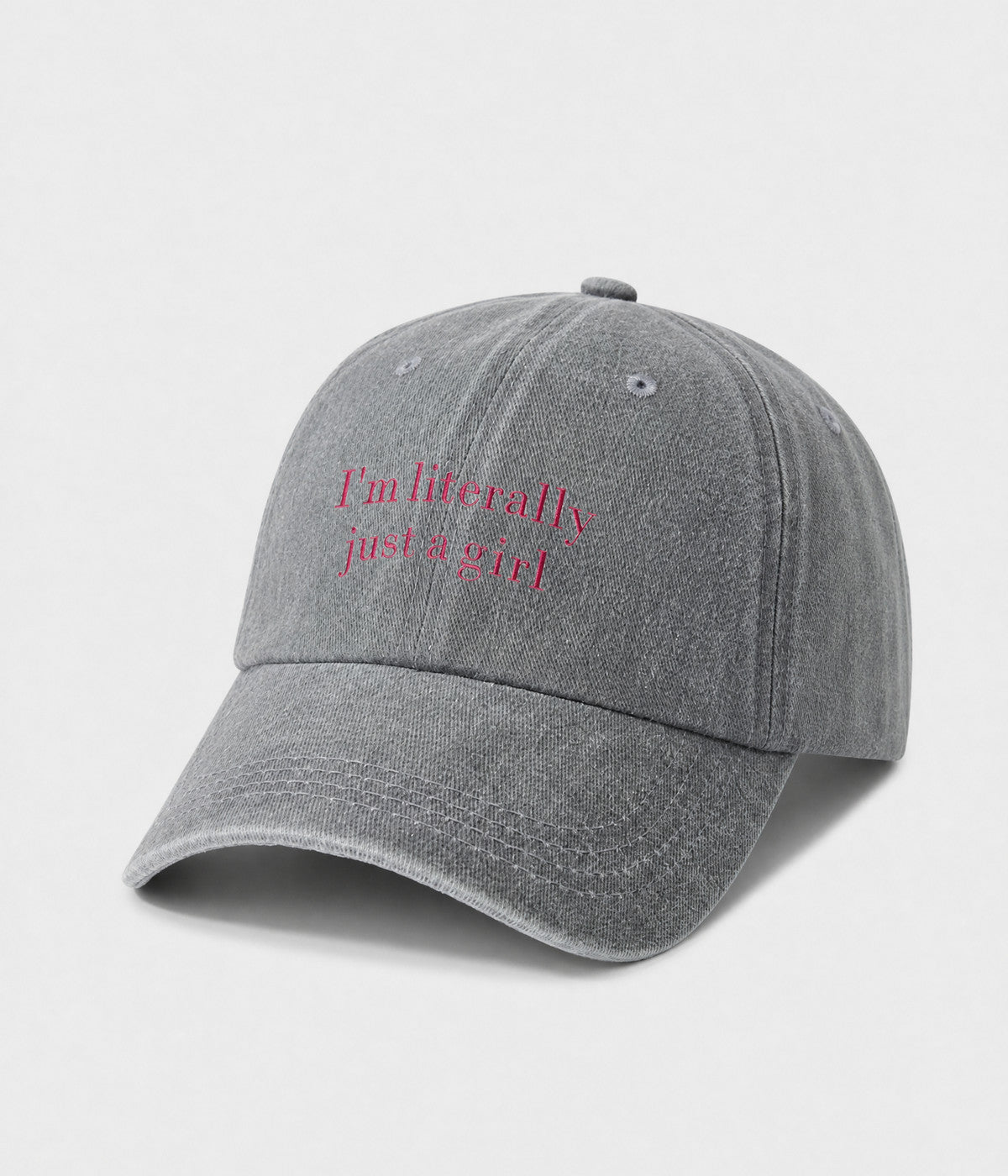 I'M LITERALLY JUST A GIRL. washed cotton cap in GRAY, side view