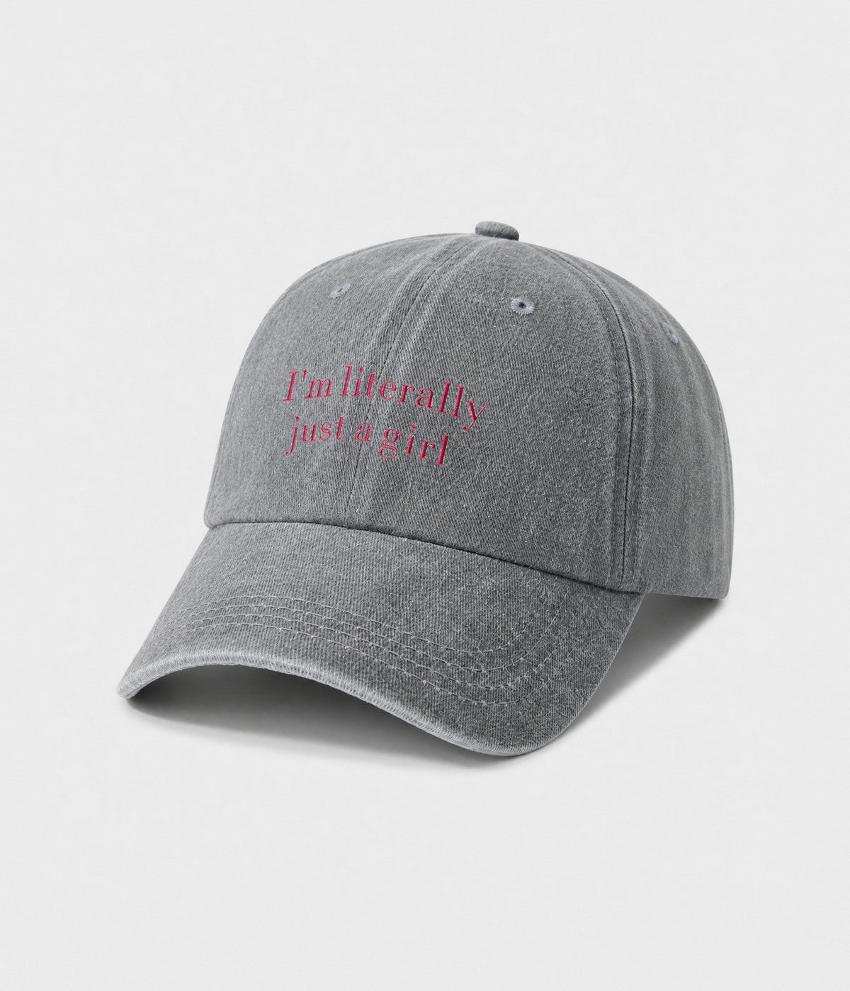 I'M LITERALLY JUST A GIRL. washed cotton cap in GRAY, side view
