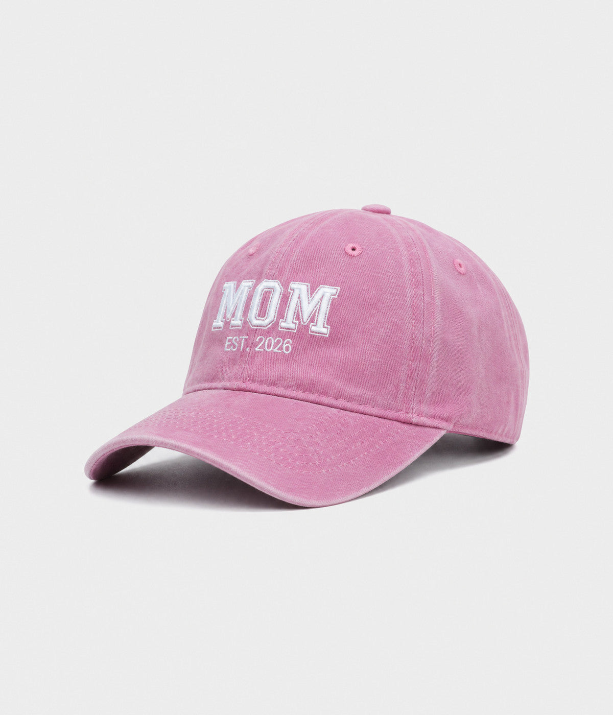 WASHED MOM EST 2026. washed cotton dad cap in PINK, side view