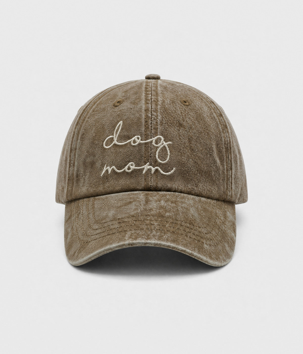 DOG MOM. washed cotton cap in KHAKI, front view