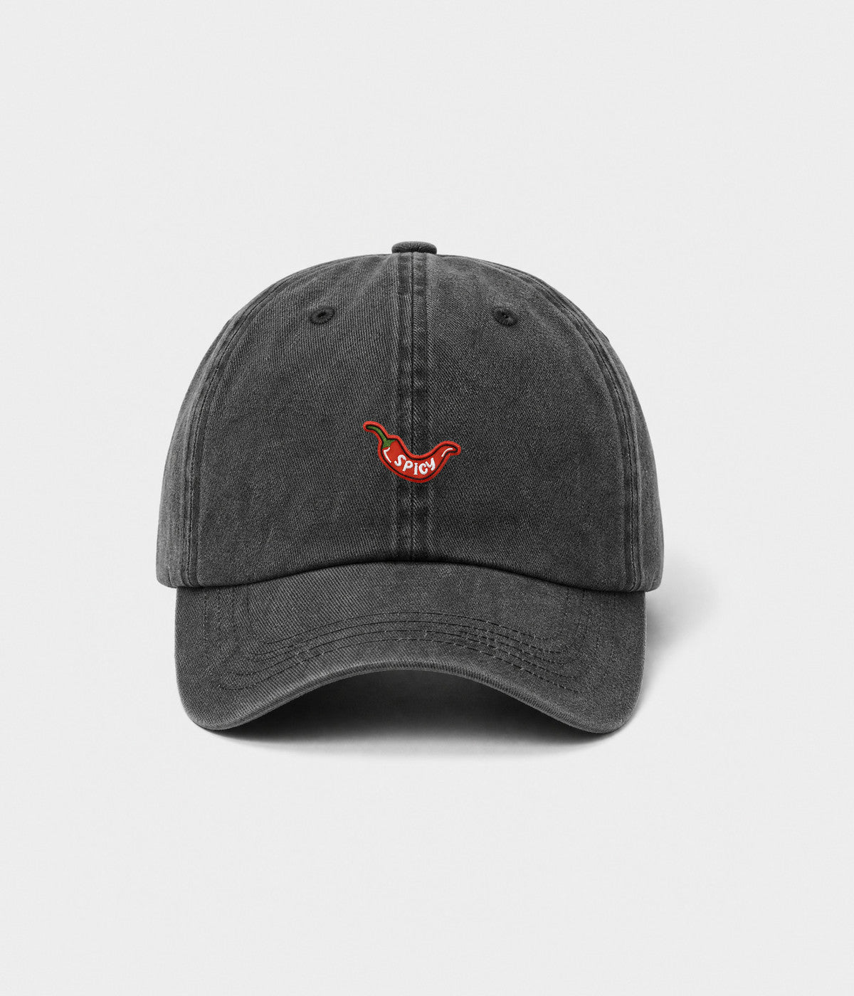 SPICY. washed cotton dad cap in BLACK, front view