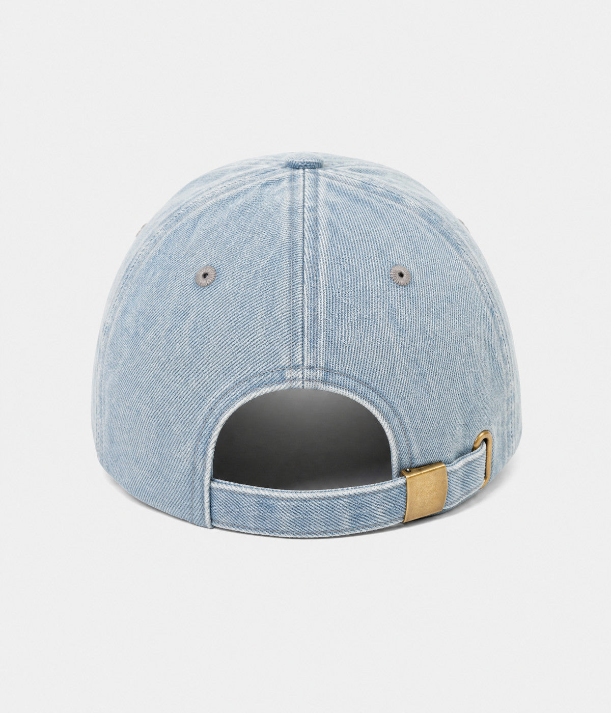 RIPPED DENIM. washed cotton denim cap in light blue, back view