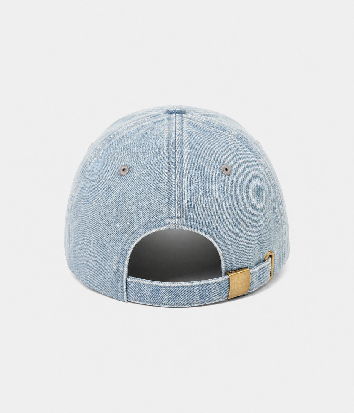 RIPPED DENIM. washed cotton denim cap in light blue, back view