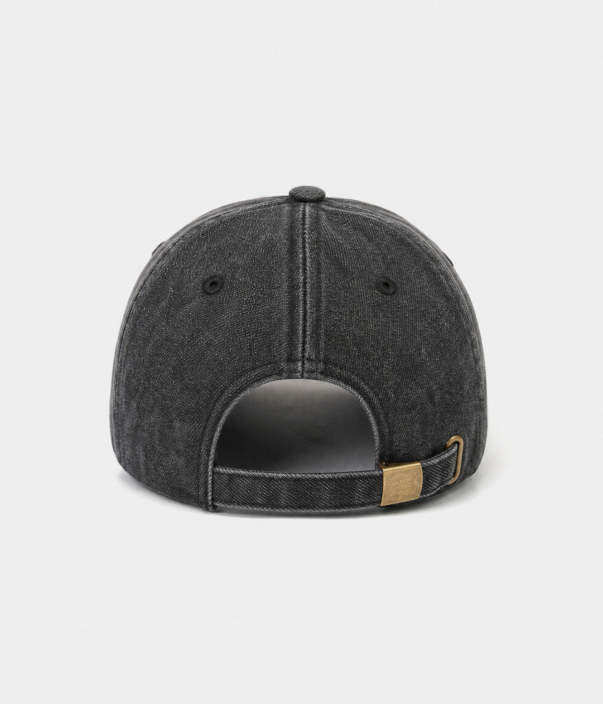RIPPED DENIM. washed cotton denim cap in black, back view