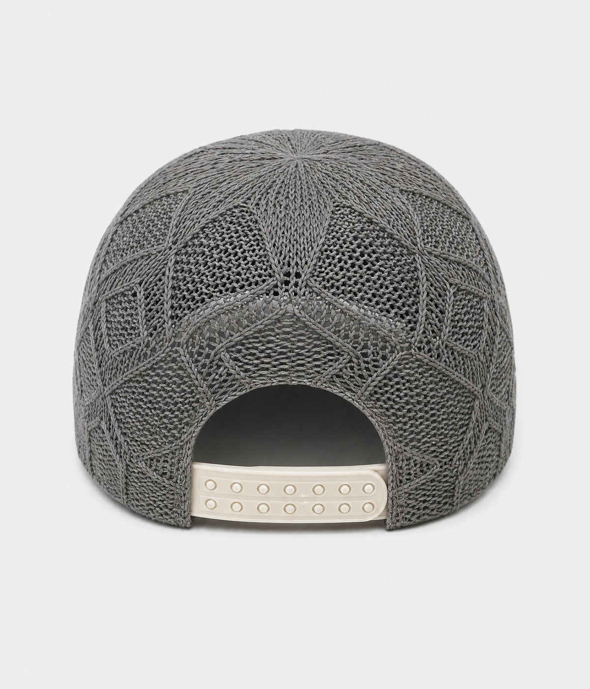 OPEN KNIT. open-knit lattice cap in grey, back view