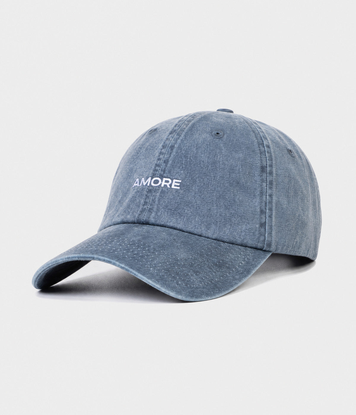WASHED AMORE. washed cotton dad cap in NAVY, side view