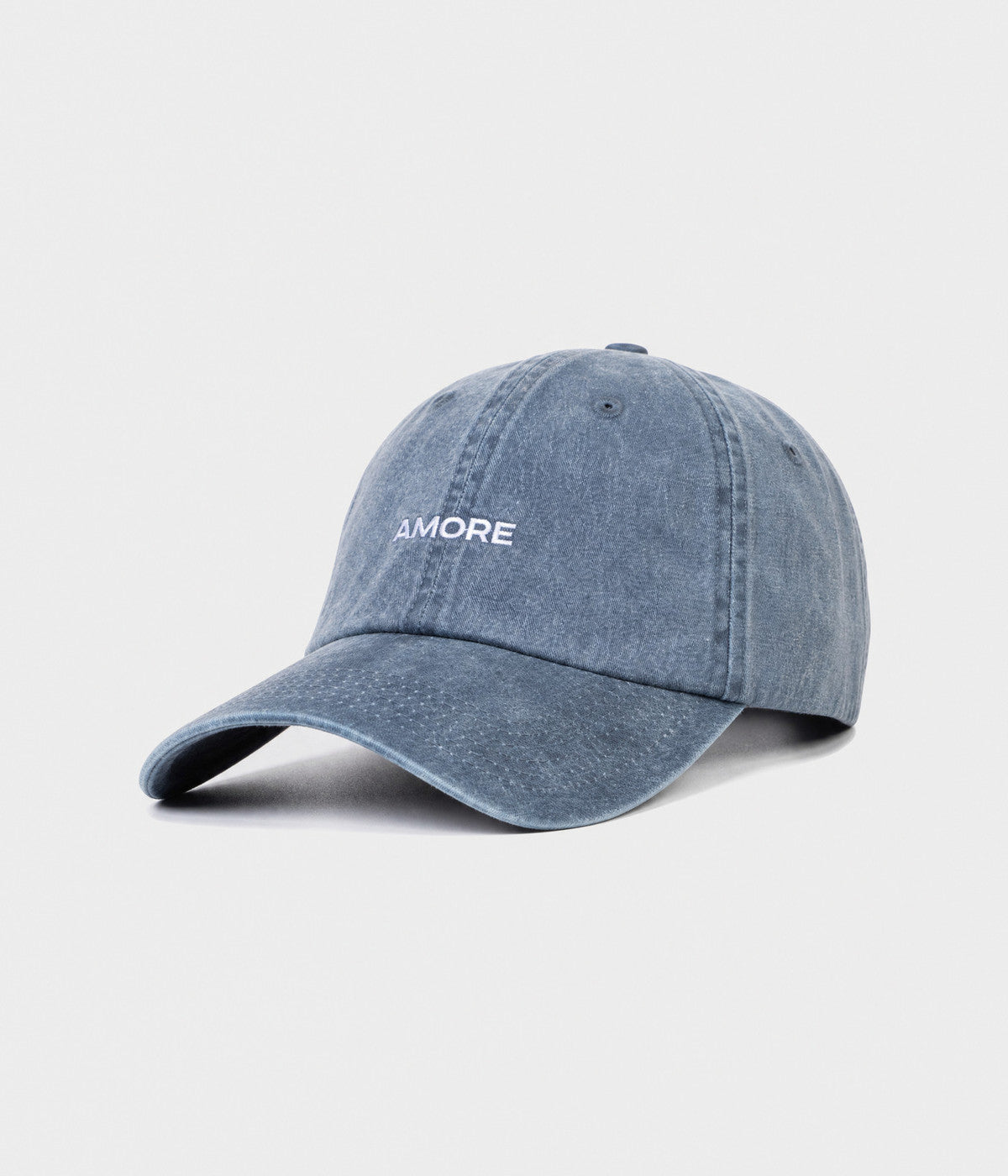 WASHED AMORE. washed cotton dad cap in NAVY, side view